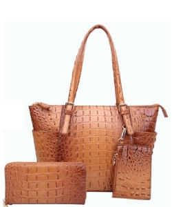 Ostrich Embossed Tote with Matching Wallet  AC1009W TAN